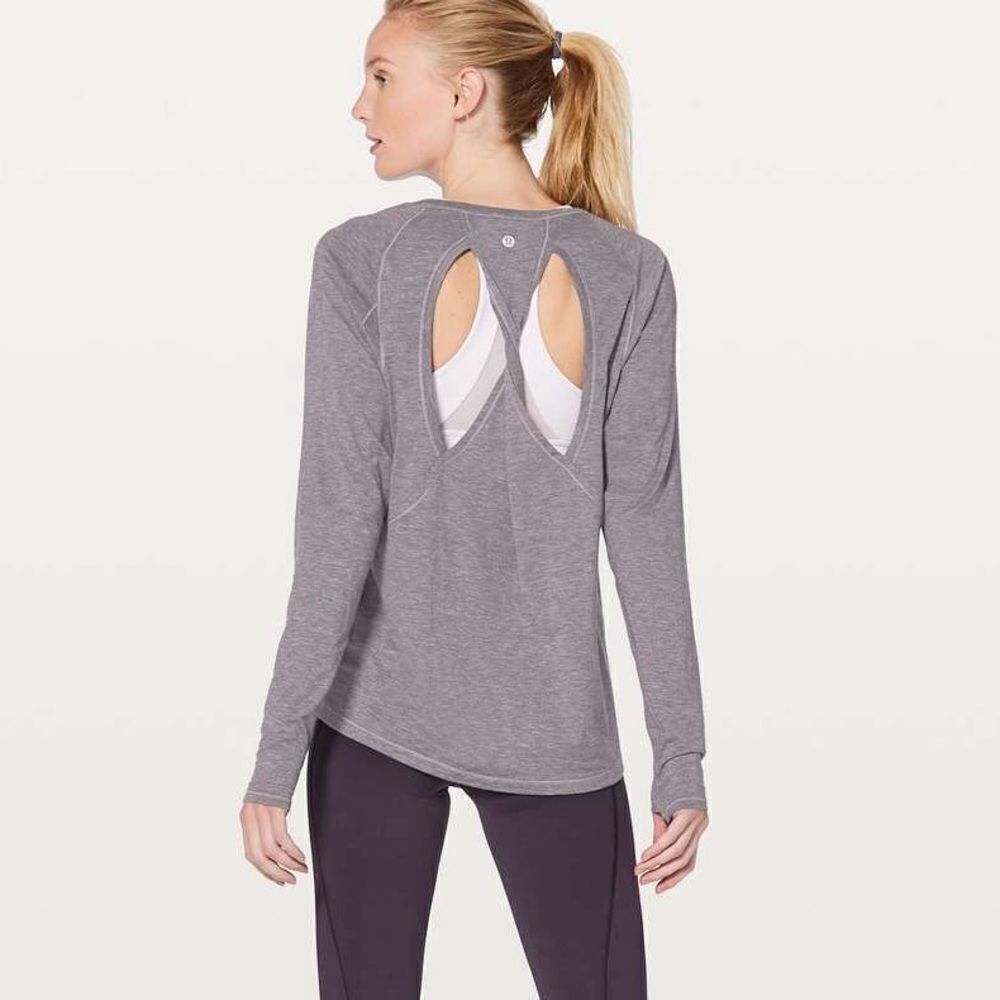 Lululemon Stop Drop & Squat Long Sleeve Heathered Black Currant Grey Size 6